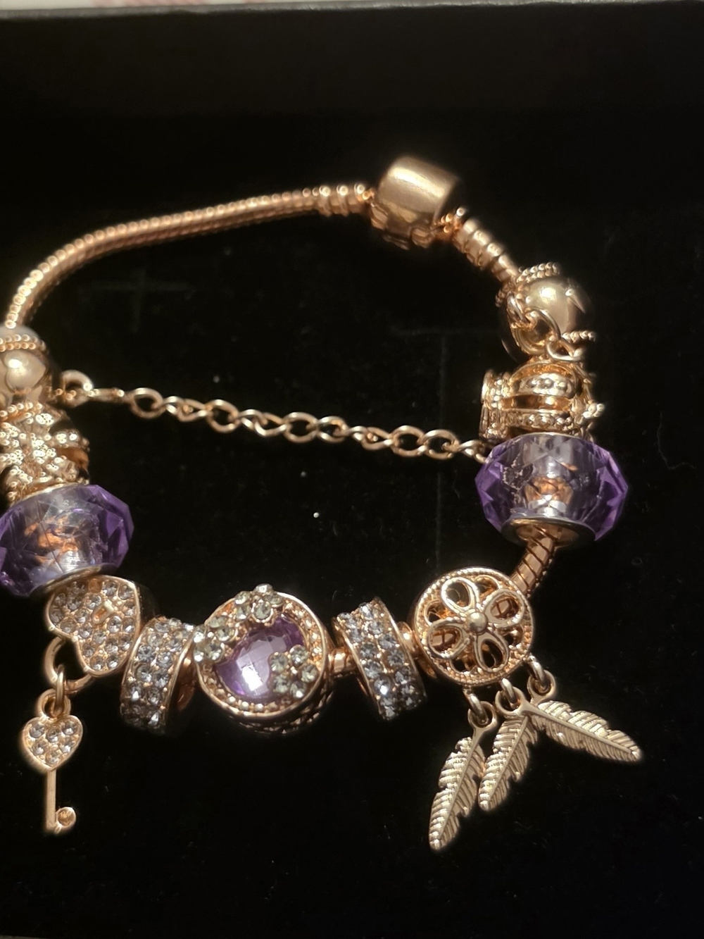 Rose Gold and Purple Crystal Charm Bracelet